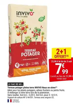 Gamm vert INVIVO Terreau potager pleine terre Nous on sème offre