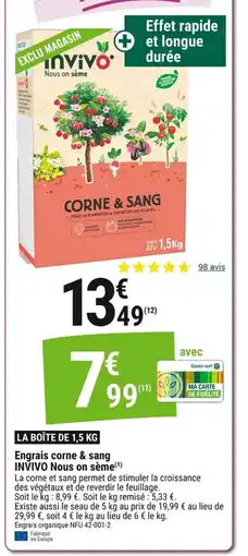 Gamm vert INVIVO Engrais corne & sang Nous on sème offre