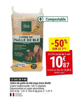 Gamm vert BIOFIB Litière de paille de blé longs brins Biof offre