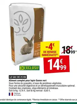 Gamm vert Aliment complet pour lapin Gamm vert offre