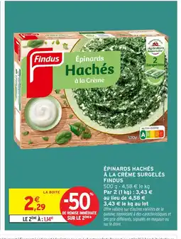 Intermarché Hyper FINDUS Épinards hachés à la crème surgelés offre