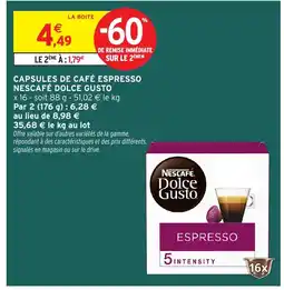 Intermarché Hyper NESCAFÉ DOLCE GUSTO Capsules de café espresso offre