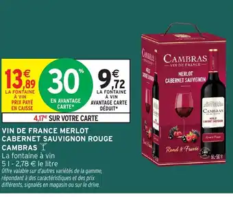 Intermarché Hyper CAMBRAS Vin de france merlot cabernet sauvignon rouge offre