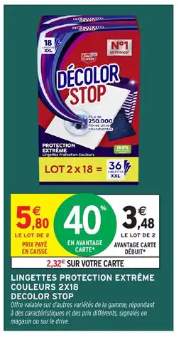 Intermarché Hyper DECOLOR STOP Lingettes protection extrême couleurs 2x18 offre