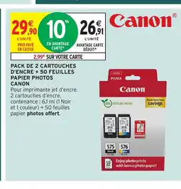 Intermarché Hyper CANON Pack de 2 cartouches d'encre + 50 feuilles papier photos offre