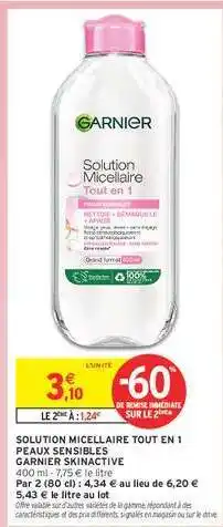 Intermarché Solution Micellaire Tout en 1 Peaux Sensibles Garnier SkinActive offre