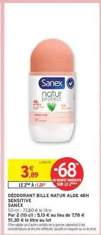 Intermarché DÉODORANT BILLE NATUR ALOE 48H SENSITIVE offre