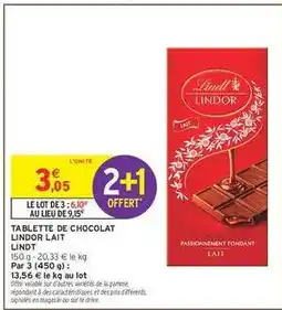Intermarché TABLETTE DE CHOCOLAT LINDOR LAIT LINDT offre
