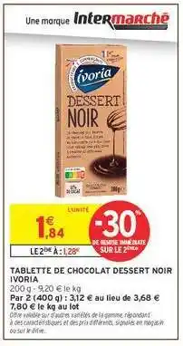 Intermarché TABLETTE DE CHOCOLAT DESSERT NOIR IVORIA offre