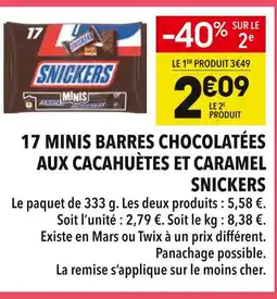 Supeco Snickers 17 Minis Barres Chocolatées aux Cacahuètes et Caramel offre