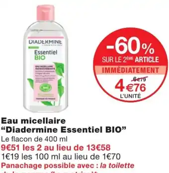 Monoprix Eau micellaire diadermine esential bio offre