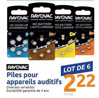 Action RAYOVAC Piles pour appareils auditifs offre