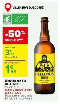 Carrefour Bière blonde bio HELLEMUS offre