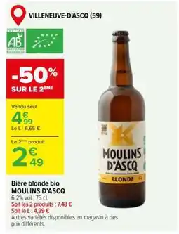 Carrefour Bière blonde bio MOULINS D'ASCQ offre