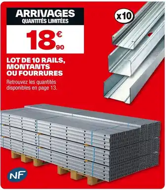 Lot de 10 rails, montants ou fourrures
