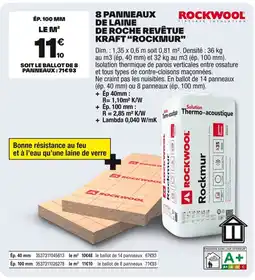 Brico Dépôt ROCKWOOL 8 panneaux de laine de roche revêtue kraft "rockmur" offre