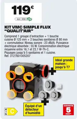 Brico Dépôt Kit vmc simple flux "qualit'air" offre