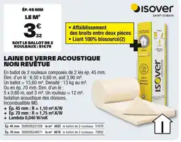 Brico Dépôt ISOVER Laine de verre acoustique non revêtue offre