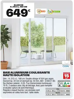 Brico Dépôt Baie aluminium coulissante haute isolation offre
