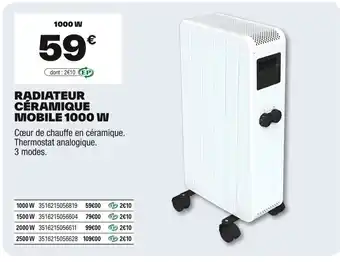 Brico Dépôt Radiateur céramique mobile 1000 w offre
