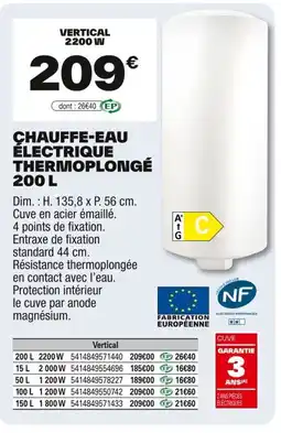 Brico Dépôt Chauffe-eau électrique thermoplongé offre