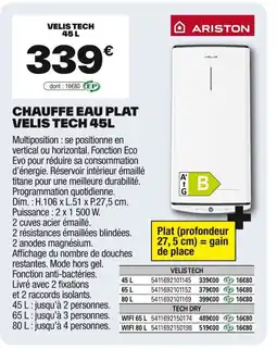 Brico Dépôt ARISTON Chauffe eau plat velis tech offre