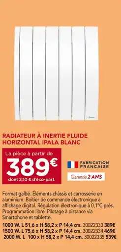 Gedimat IPALA Radiateur à inertie fluide horizontal blanc offre