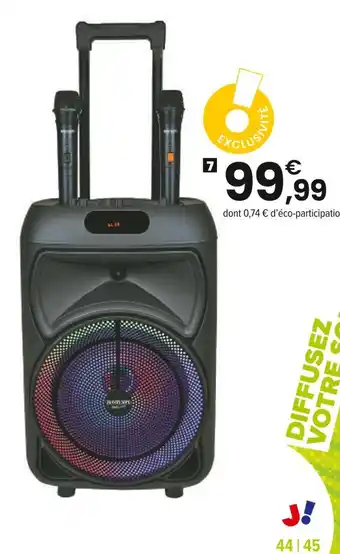 JouéClub ENCEINTE 300 WATTS SANS FIL A ROULETTES + 2 MICROS 7 ans offre