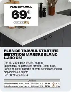Brico Dépôt Plan de travail stratifie imitation marbre blanc l.240 cm offre