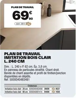 Brico Dépôt Plan de travail imitation bois clair l. 240 cm offre