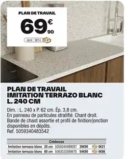 Brico Dépôt Plan de travail imitation terrazo blanc l. 240 cm offre