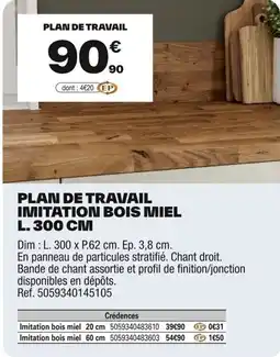 Brico Dépôt Plan de travail imitation bois miel l. 300 cm offre