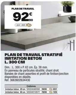 Brico Dépôt Plan de travail stratifié imitation beton l. 300 cm offre