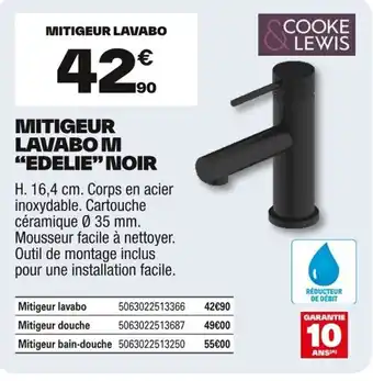 Brico Dépôt COOKE &LEWIS Mitigeur lavabo m "edelie" noir offre