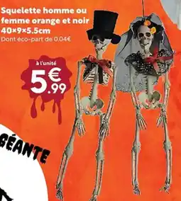 Maxi Bazar Squelette homme ou femme orange et noir 40x9x5.5cm offre