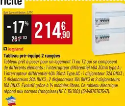 Bricorama Legrand Tableau pré-équipé 2 rangées offre