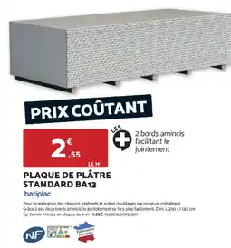 Bricomarché BATIPLAC Plaque de plâtre standard ba13 offre
