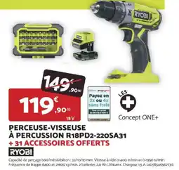 Bricomarché RYOBI Percussion r18pd2-220sa31 +31 accessoires offerts offre