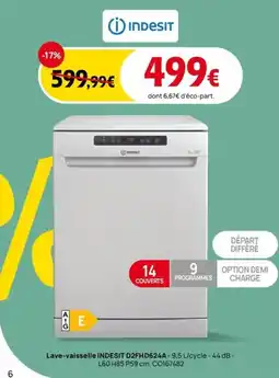 Darty INDESIT Lave-vaisselle D2FHD624A- offre