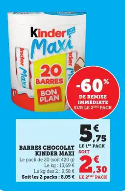 Bi1 Barres chocolat kinder maxi offre