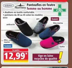 Norma ELLE NOR Pantoufles en feutre Ronley femme ou homme offre