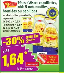 Norma Pâtes d'Alsace coquillettes, nids 5 mm, nouilles bouclées ou papillons offre