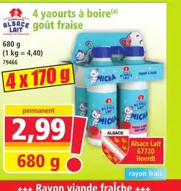 Norma ALSACE LAIT 4 yaourts à boire goût fraise offre