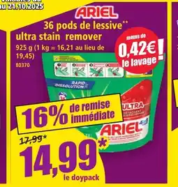 Norma ARIEL 36 pods de lessive ultra stain remover offre