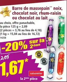 Norma Barre de massepain noix, chocolat noir, rhum-raisin ou chocolat au lait offre