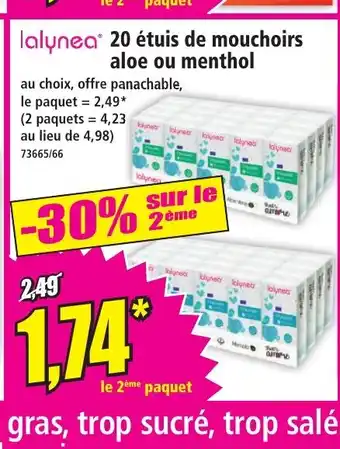 Norma LALYNEA 20 étuis de mouchoirs aloe ou menthol offre