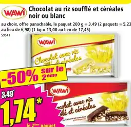 Norma WAWI Chocolat au riz soufflé et céréales noir ou blanc offre