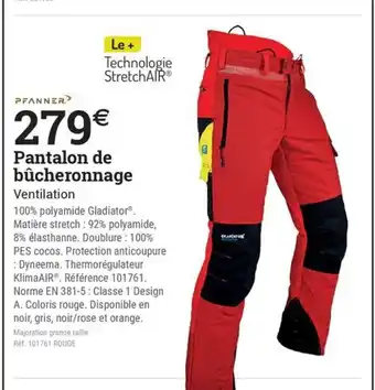 Espace emeraude PFANNER Pantalon de bûcheronnage offre