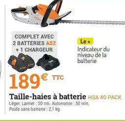 Espace emeraude Taille-haies à batterie HSA 40 PACK offre