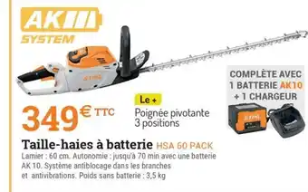 Espace emeraude Taille-haies à batterie HSA 60 PACK offre